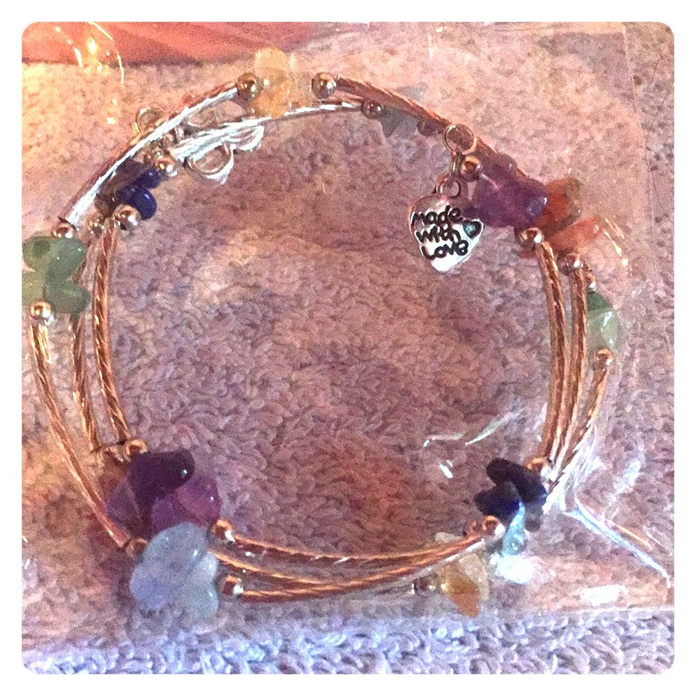 Multicolor stone wire wrap bracelet